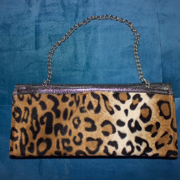 Vintage Trophy Queen Leopard Fur Clutch Sparkle Vinyl Orig $275 RARE Chain Strap - Picture 3 of 11
